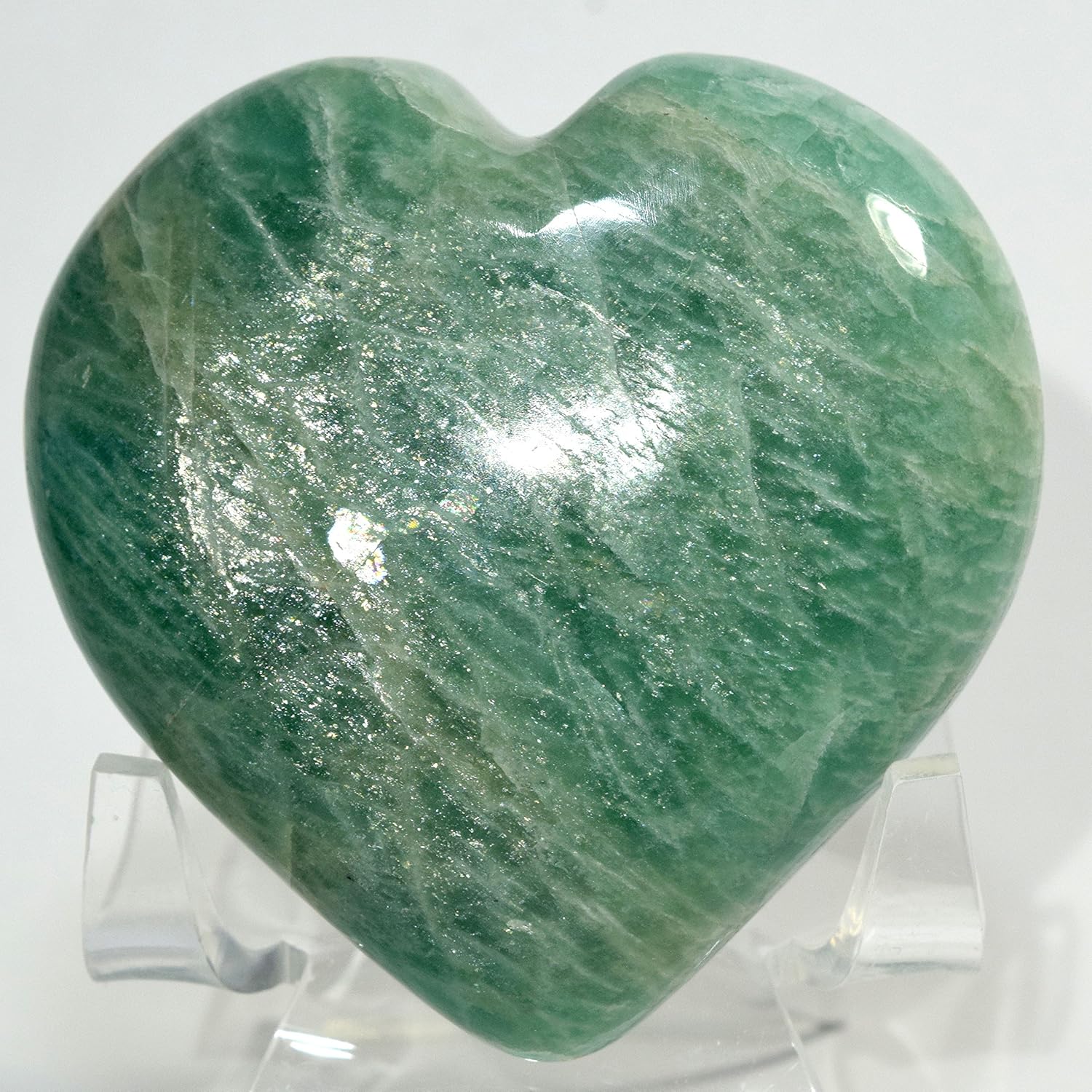 62mm Green Amazonite Puffy Heart Crystal Love Stone with Stand