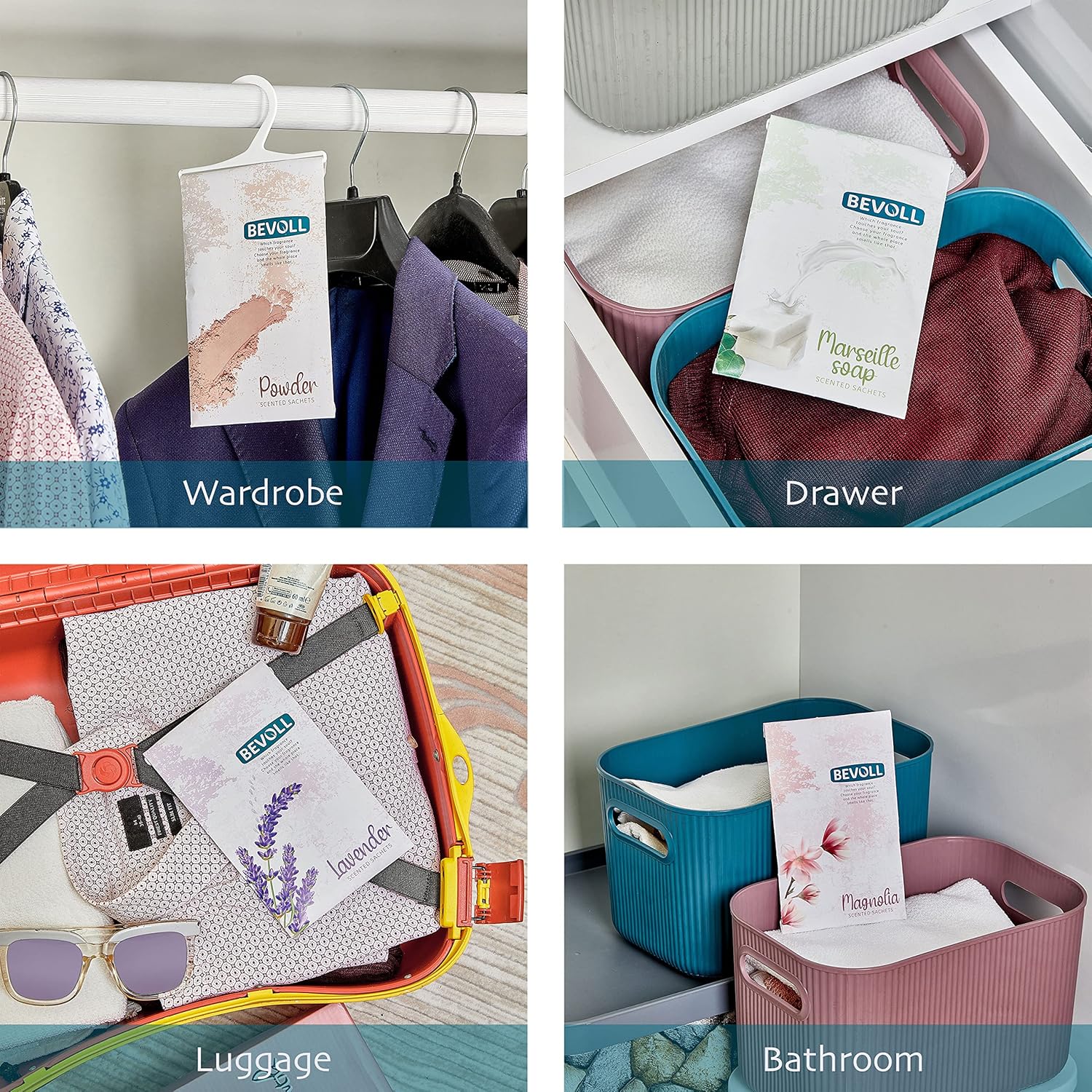 Bevoll Scented Sachets 12 Pack for Drawers Closets Cars Bathroom Wardrobe Gym Bags